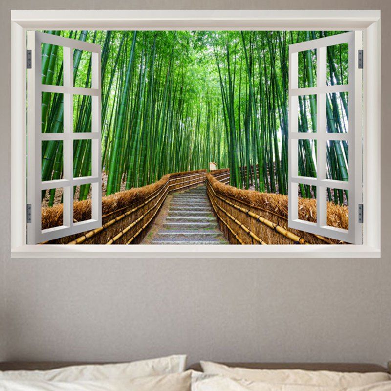 

Bamboo Forest Trail Removable Window View Wall Sticker, Green