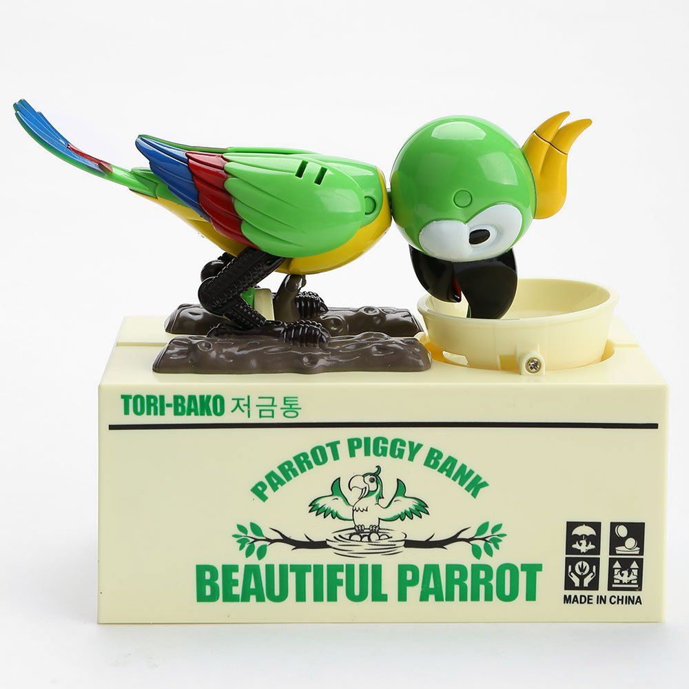 

Parrot Shape Automatic Stole Coin Money Box, Green