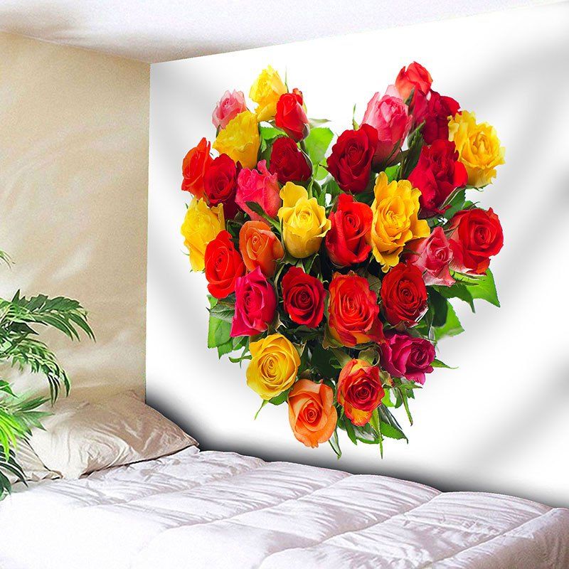

Valentine's Day Roses Heart Print Wall Hanging Tapestry, White