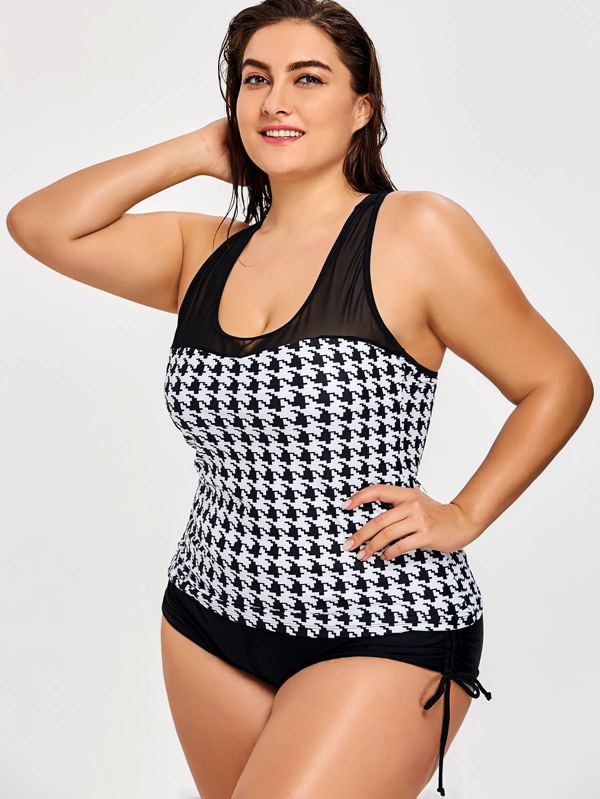 Mesh Panel Black Racerback Tankini Set