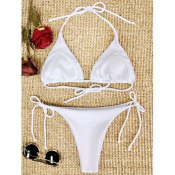 

Ribbed Halter String Bikini Set, White