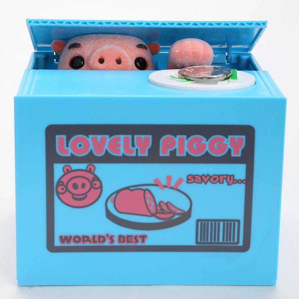 

Automatic Electric Stole Coin Cartoon Pig Money Box, Blue