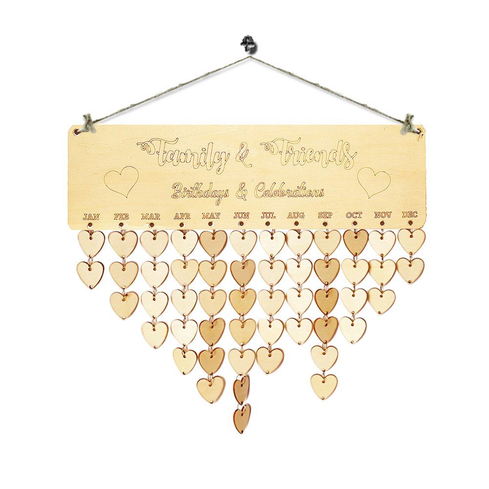 

Wooden DIY Family Birthday Calendar Reminder Board, Heart