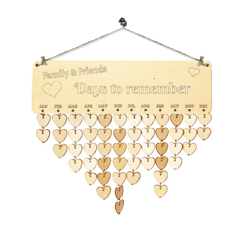 

Family and Friends Birthday Calendar Wooden DIY Reminder Board, Heart