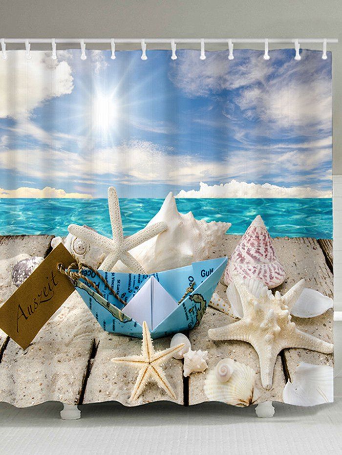 [17% OFF] 2021 Starfish Printed Waterproof Shower Curtain In BLUE ...