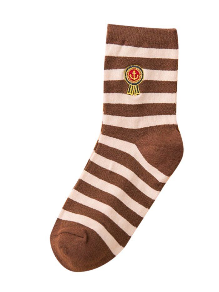 

Pair of Stripe Pattern Cotton Crew Socks, Brown