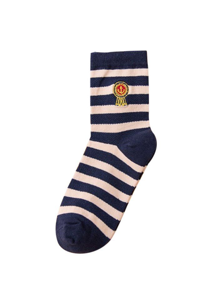 

Pair of Stripe Pattern Cotton Crew Socks, Cadetblue