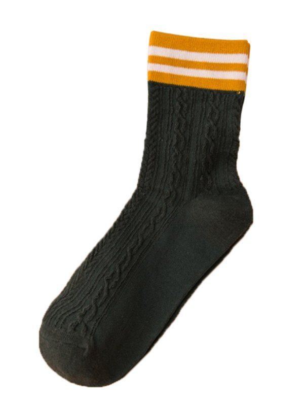 

Pair of Simple Stripe Pattern Knitted Crew Socks, Deep green