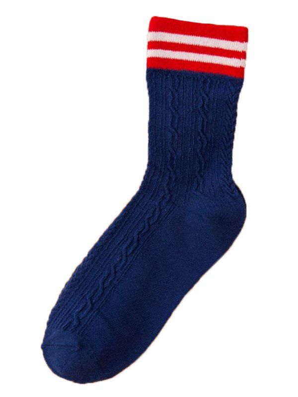 

Pair of Simple Stripe Pattern Knitted Crew Socks, Cadetblue