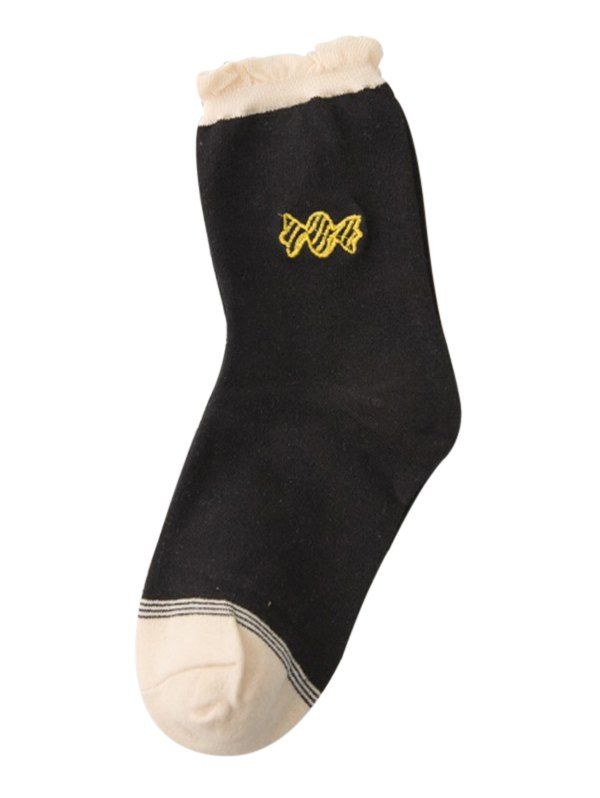 

Cute Candy Embroidery Decorated Winter Socks, Black