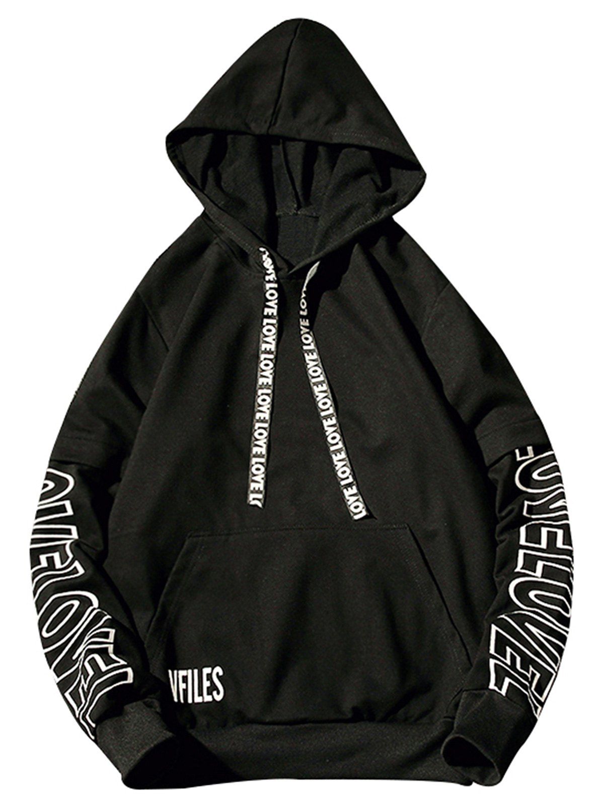 

Letter Print Drawstring Pullover Graphic Hoodie, Black