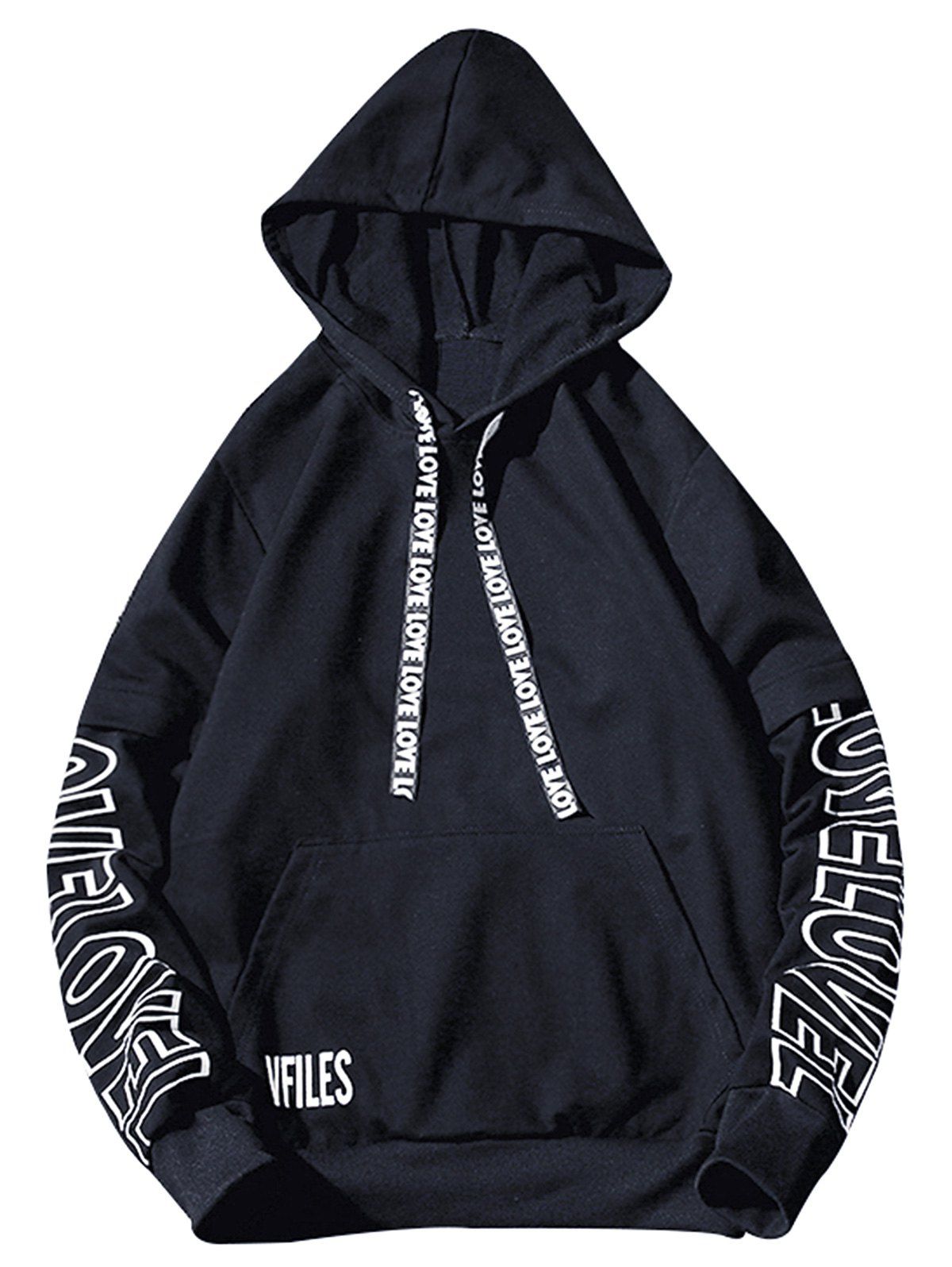 

Letter Print Drawstring Pullover Graphic Hoodie, Blue