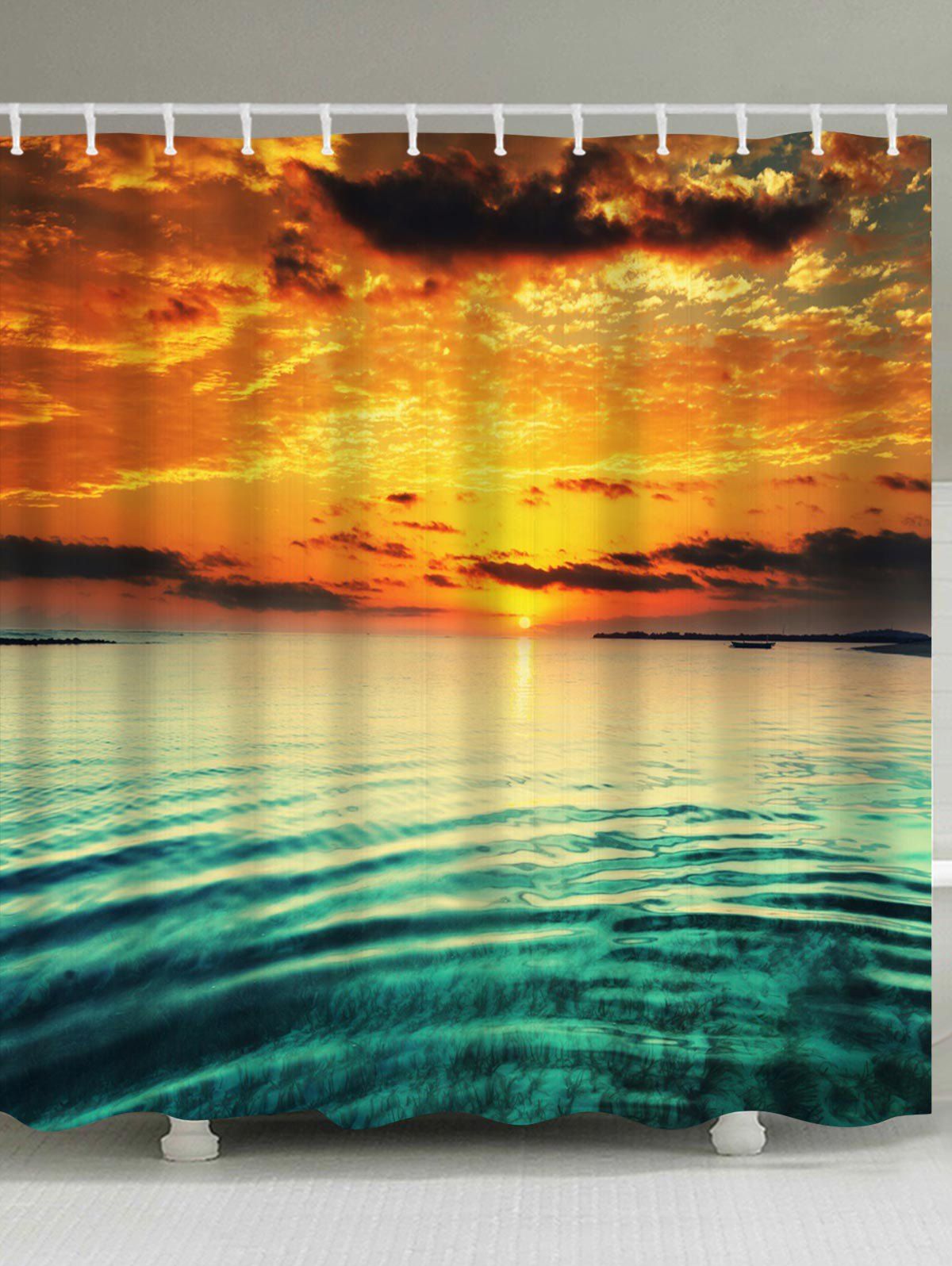 

Sea Sunset Printed Waterproof Bathroom Shower Curtain, Colormix