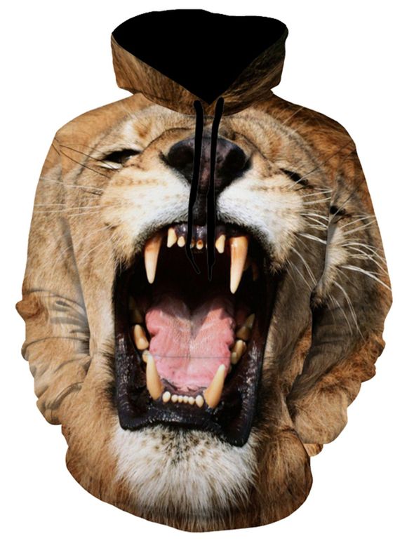 Sweat à Capuche Pull-over 3D Tigre Imprimé - Kaki L