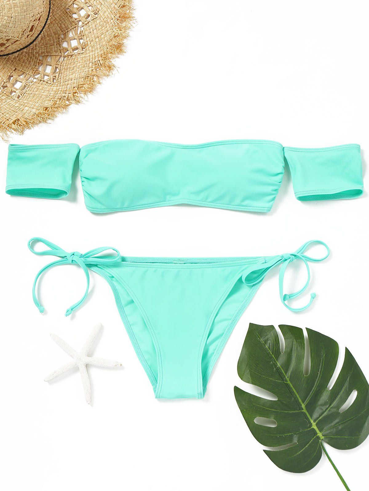 

Off Shoulder Low Waisted Bikini Set, Lake green