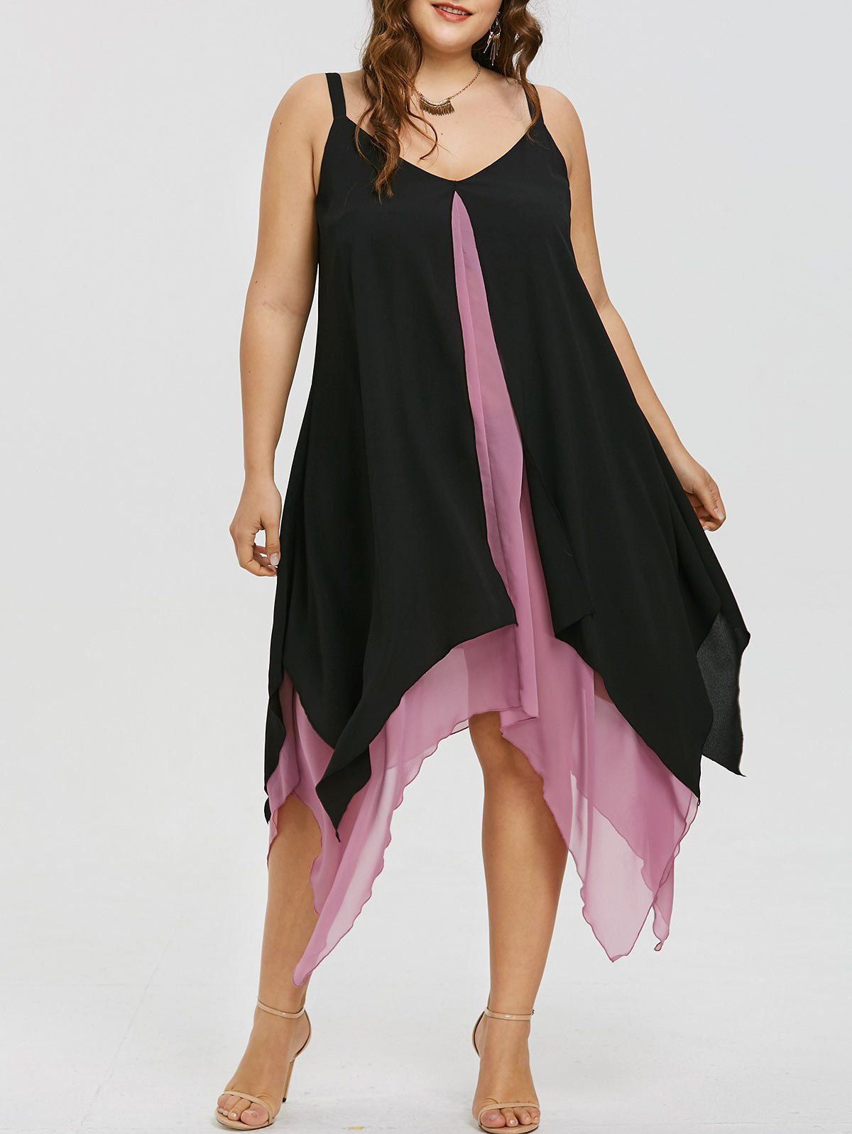 

Plus Size Sleeveless Handkerchief Flyaway Dress, Colormix