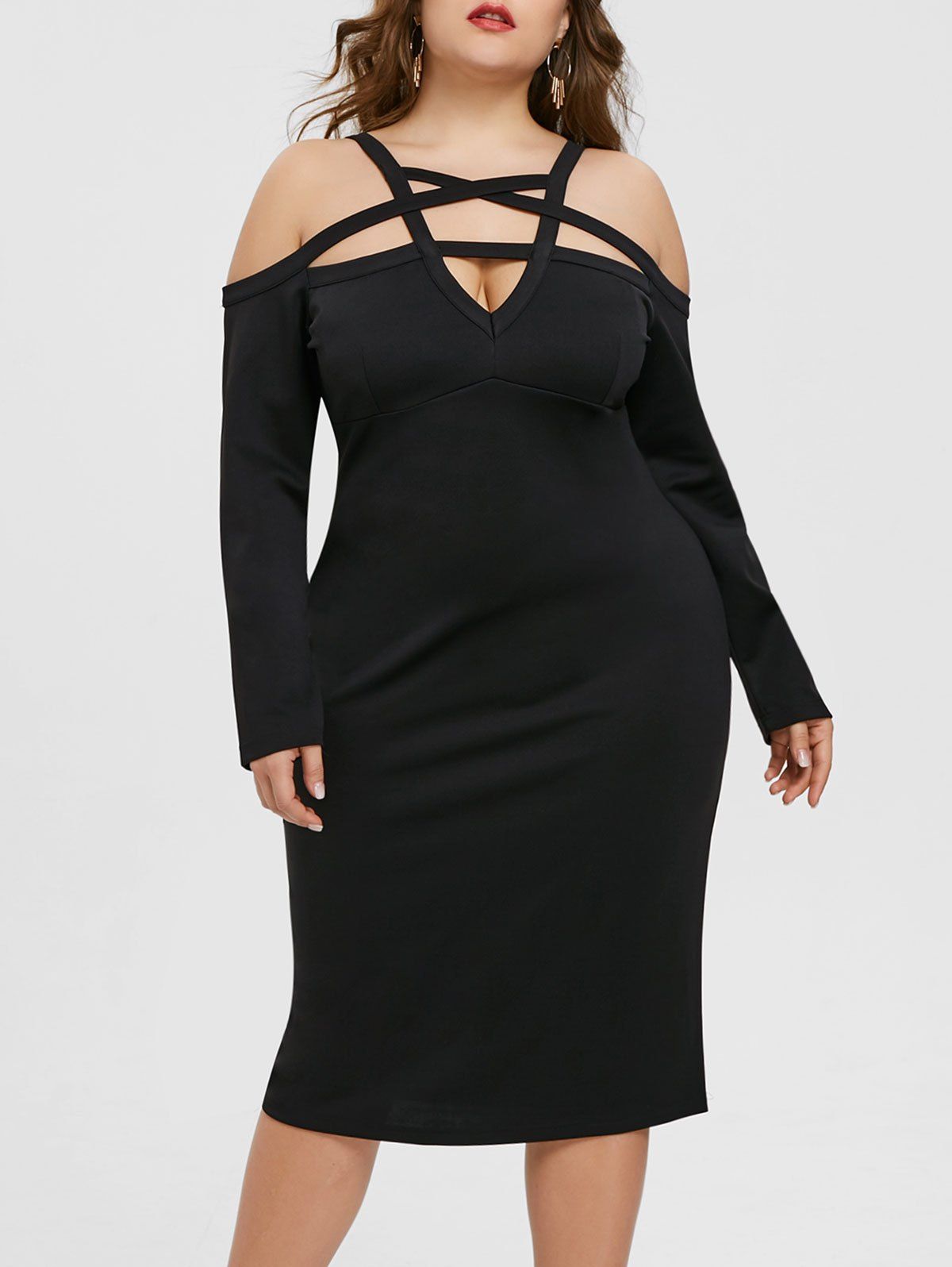 

Cut Out Plus Size Strappy Dress, Black