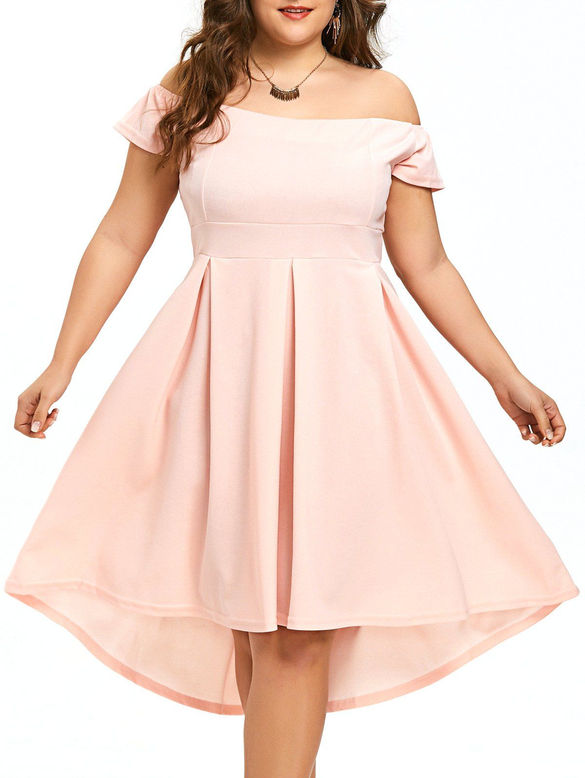 

Off The Shoulder High Low Plus Size Dress, Pink