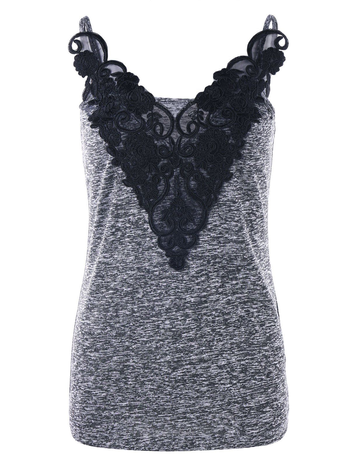 

Lace Panel Cami Tank Top, Gray