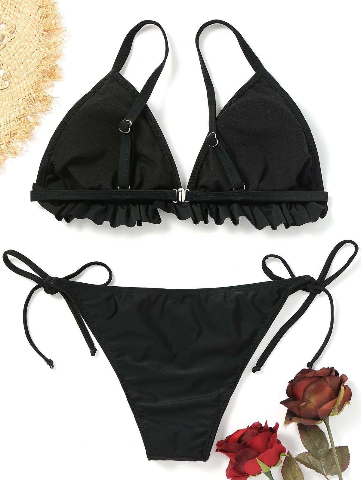 [58% OFF] 2020 Embroidered Low Waist String Bikini Set In BLACK | DressLily