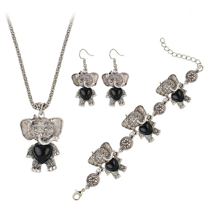 

Faux Gem Bohemian Elephant Jewelry Set, Black