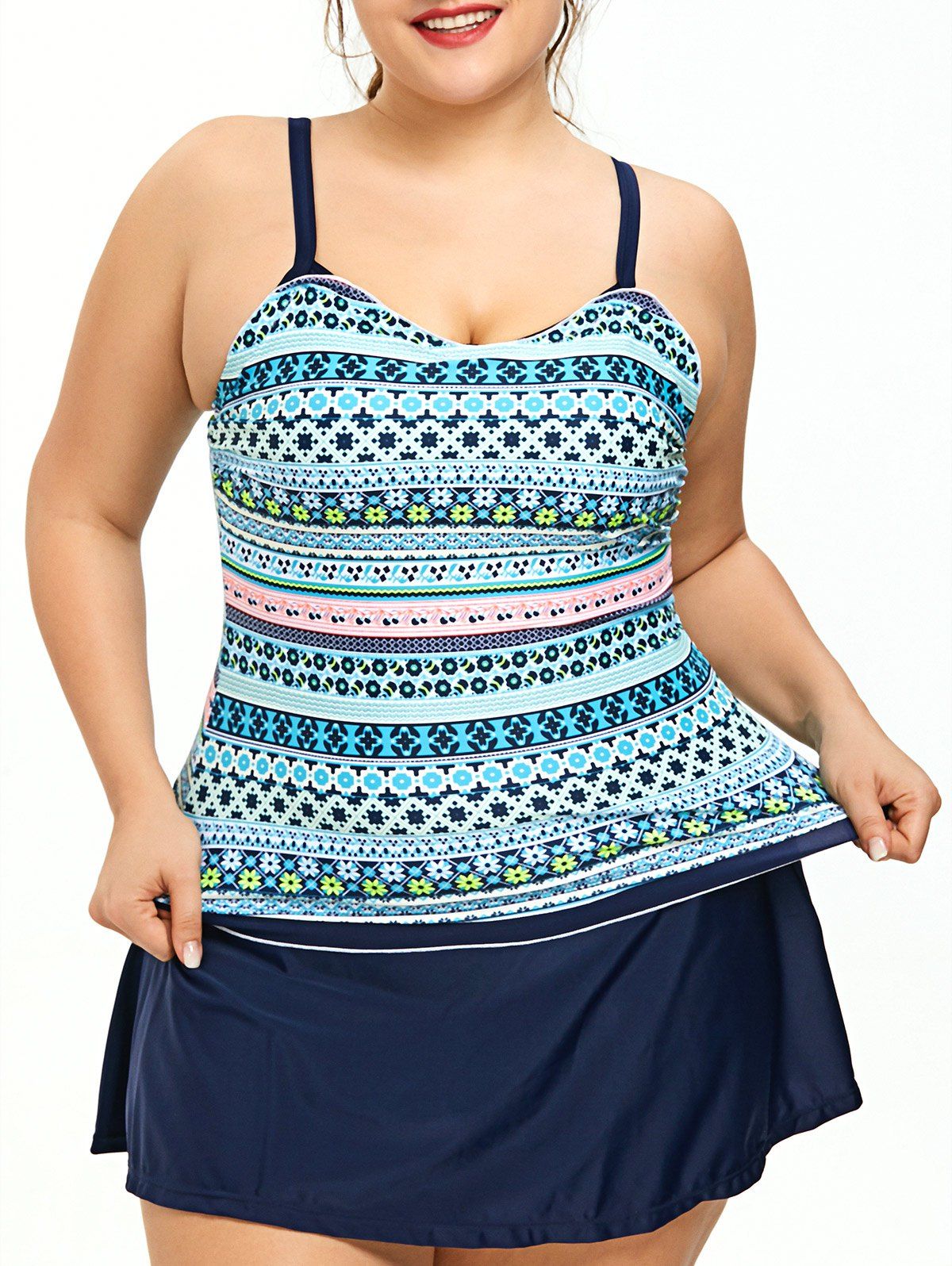 [41 Off] 2021 Plus Size Print Skirted Tankini Swimsuit In Colormix