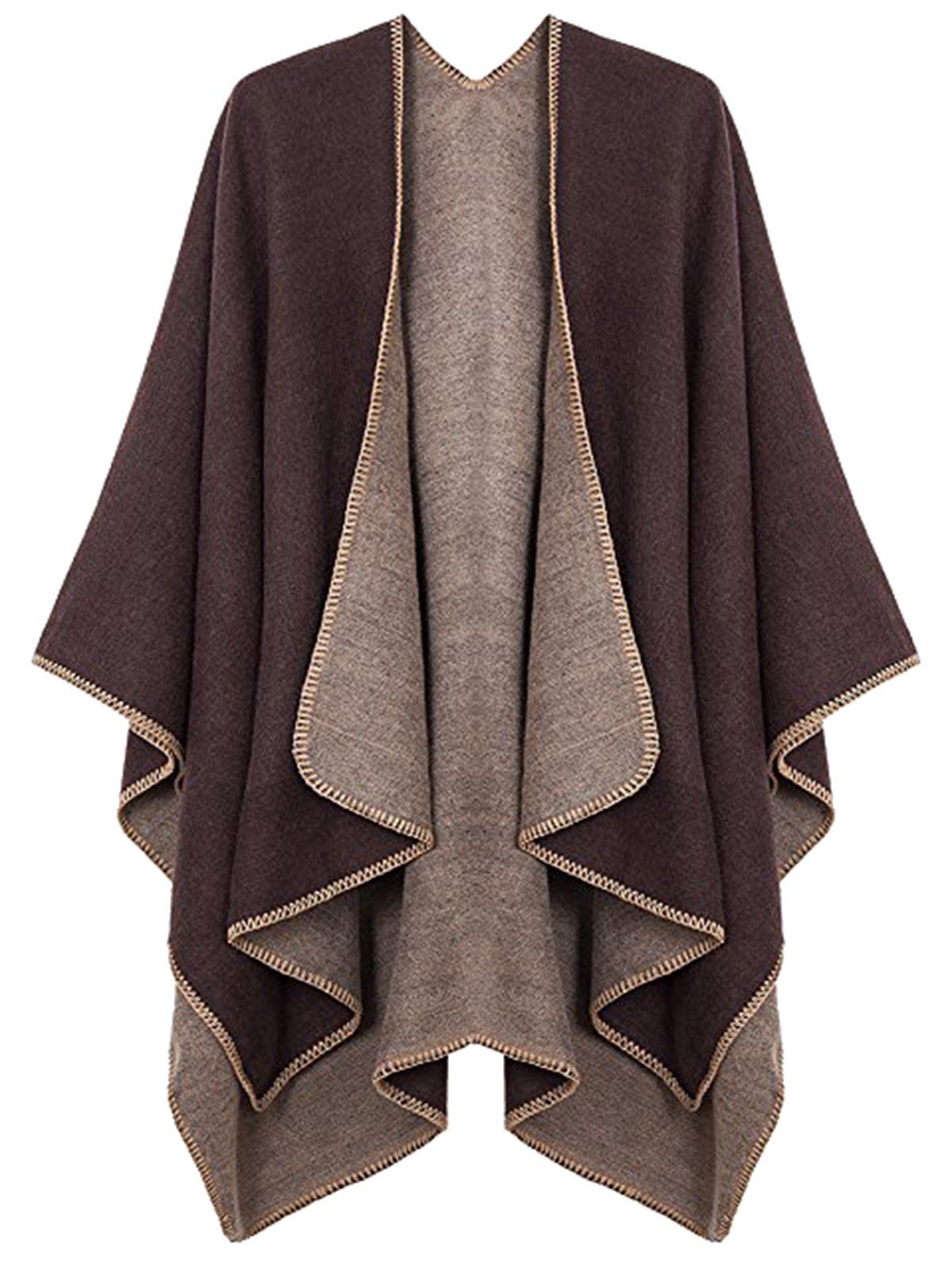 

Plus Size Collarless Drap Front Poncho, Coffee