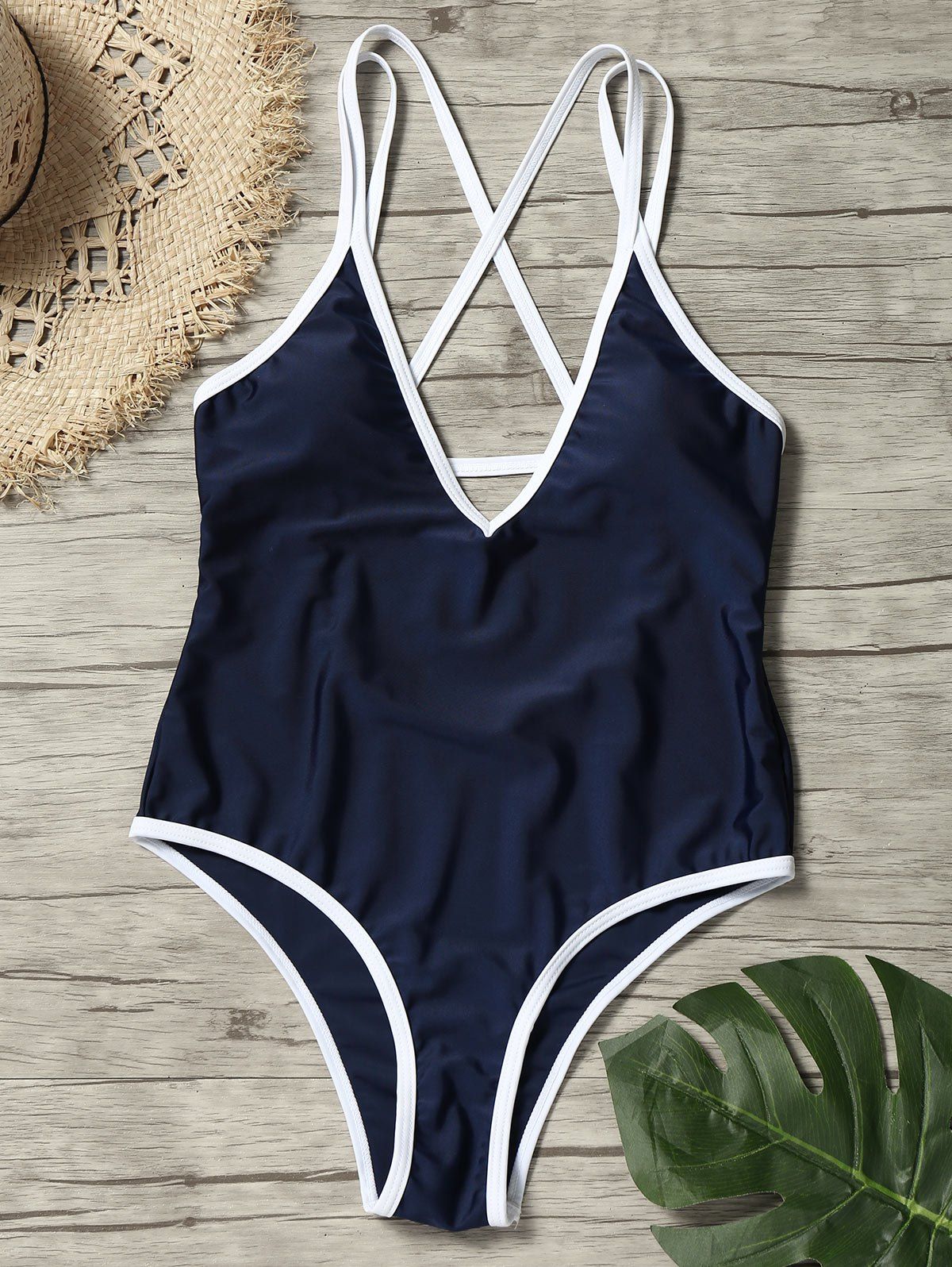

Contrast Cutout Strappy One Piece, Purplish blue
