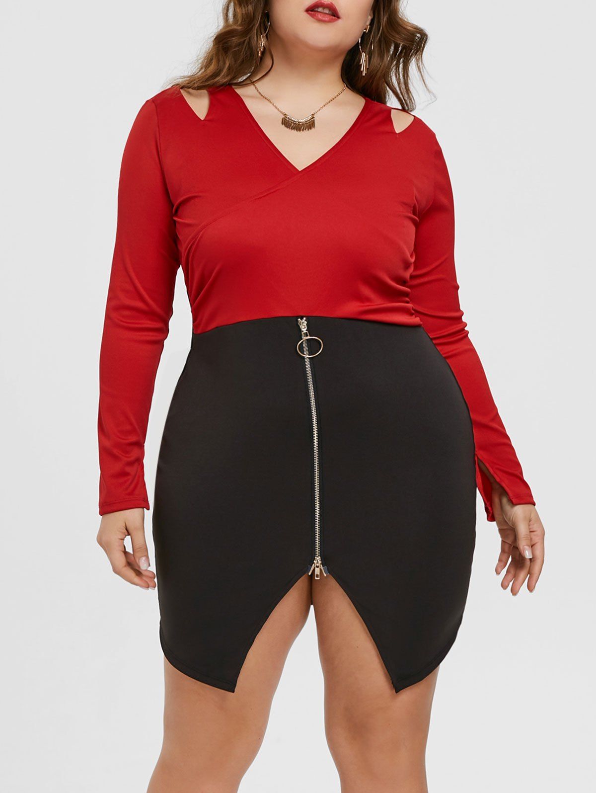 

Cut Out Surplice Slit Plus Size Dress, Wine red