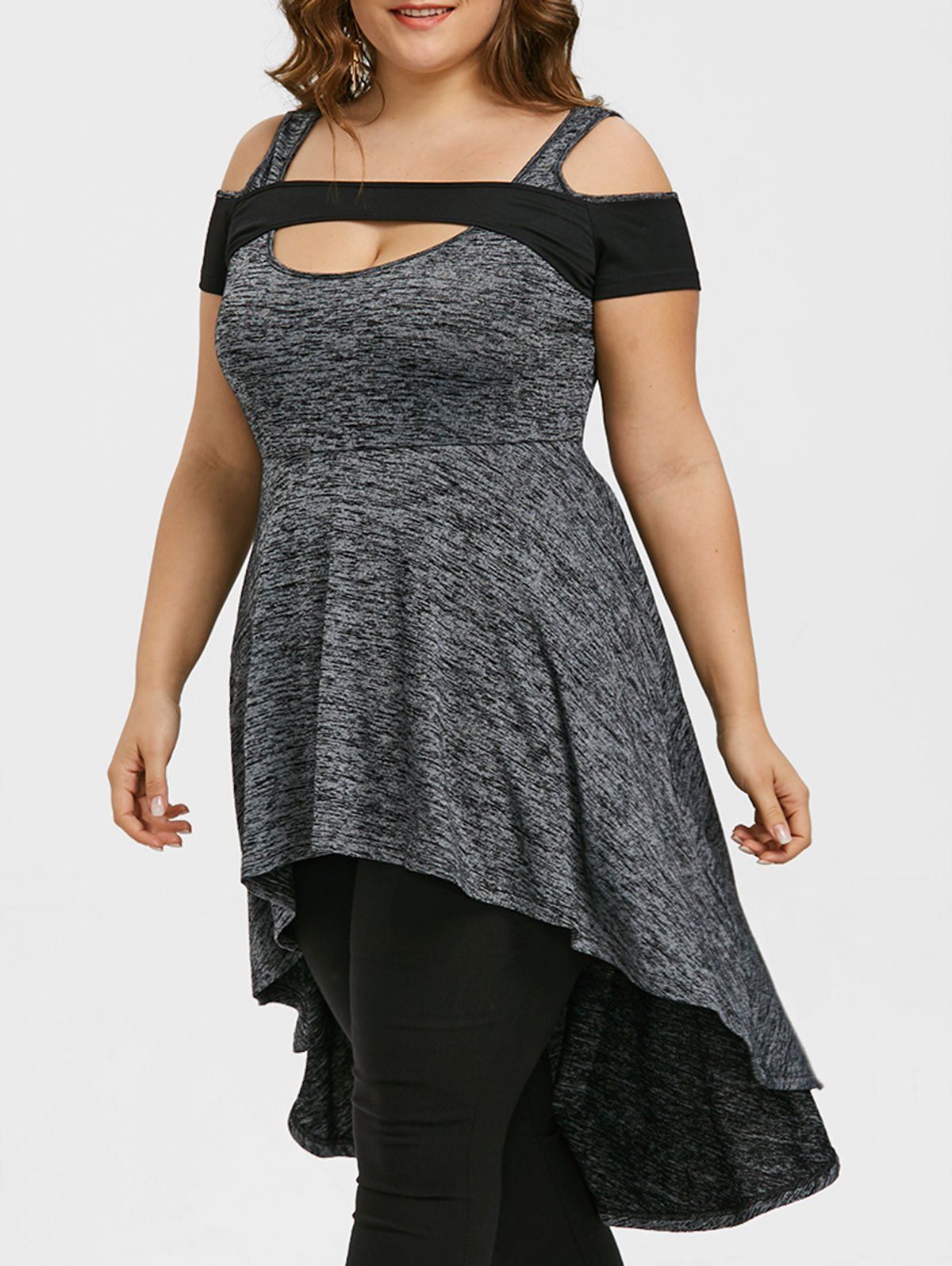 

Cold Shoulder Asymmetrical Plus Size T-shirt, Gray