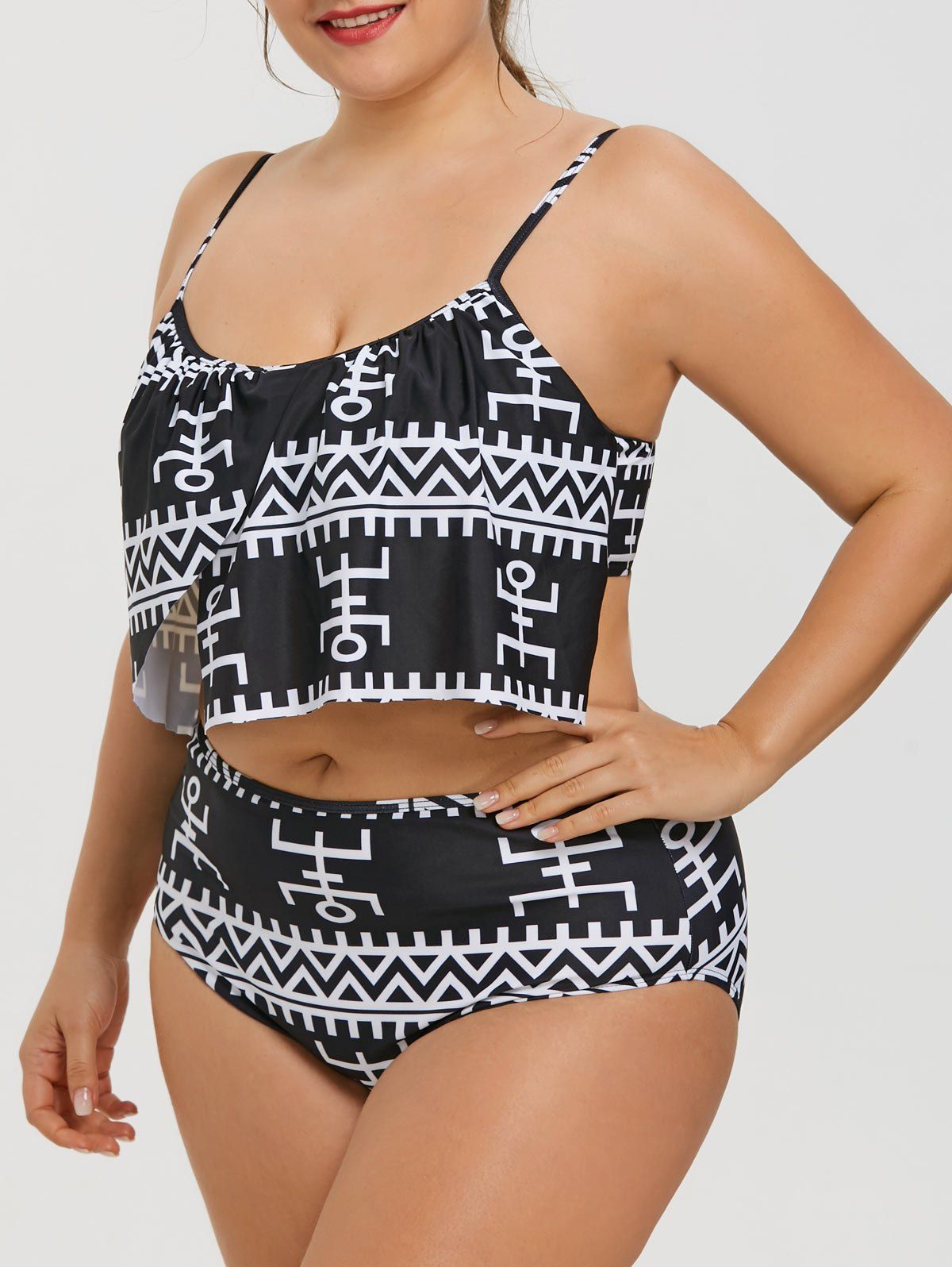 

Plus Size Flounce Bikini Top and High Waist Bottom, Black