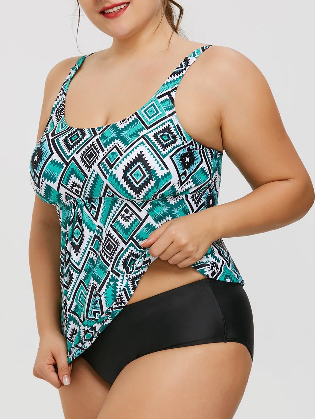 

Aztec Print Plus Size Padded Tankini Set, Colormix