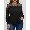 T-shirt à Applique Floral à Panneau en Tulle Grande Taille - Noir 2XL
