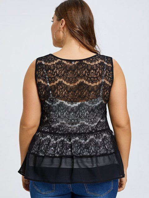 Limited Offer 2019 Plus Size Sheer Lace Blouse With Camisole In Black Xl 