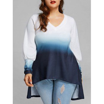 

Cuff Sleeve Plus Size Ombre High Low T-shirt, Black