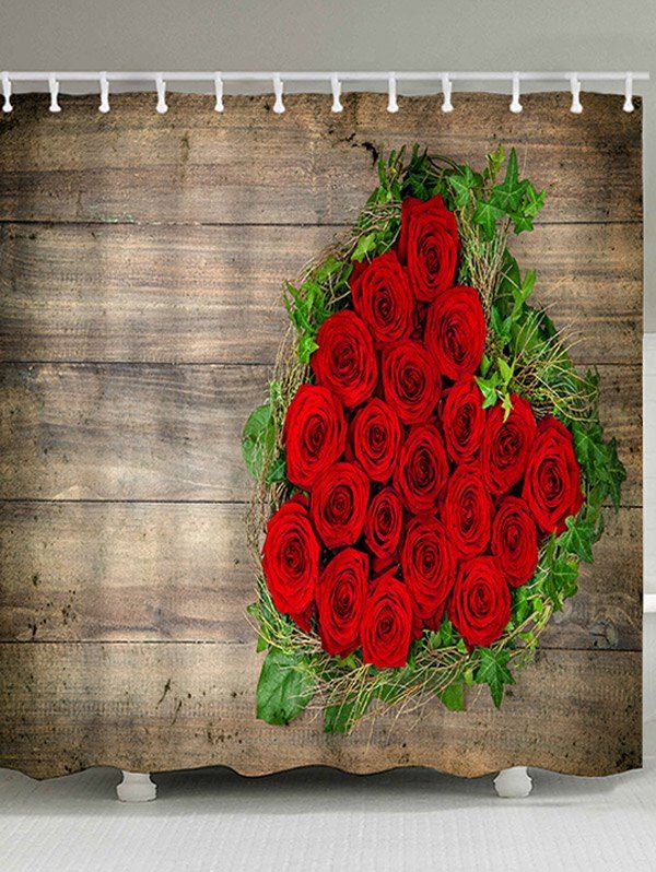 

Waterproof Roses Wood Grain Printed Polyester Shower Curtain, Wood color