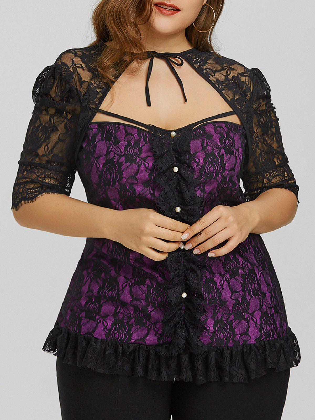 

Lace Cut Out Plus Size Top, Purple