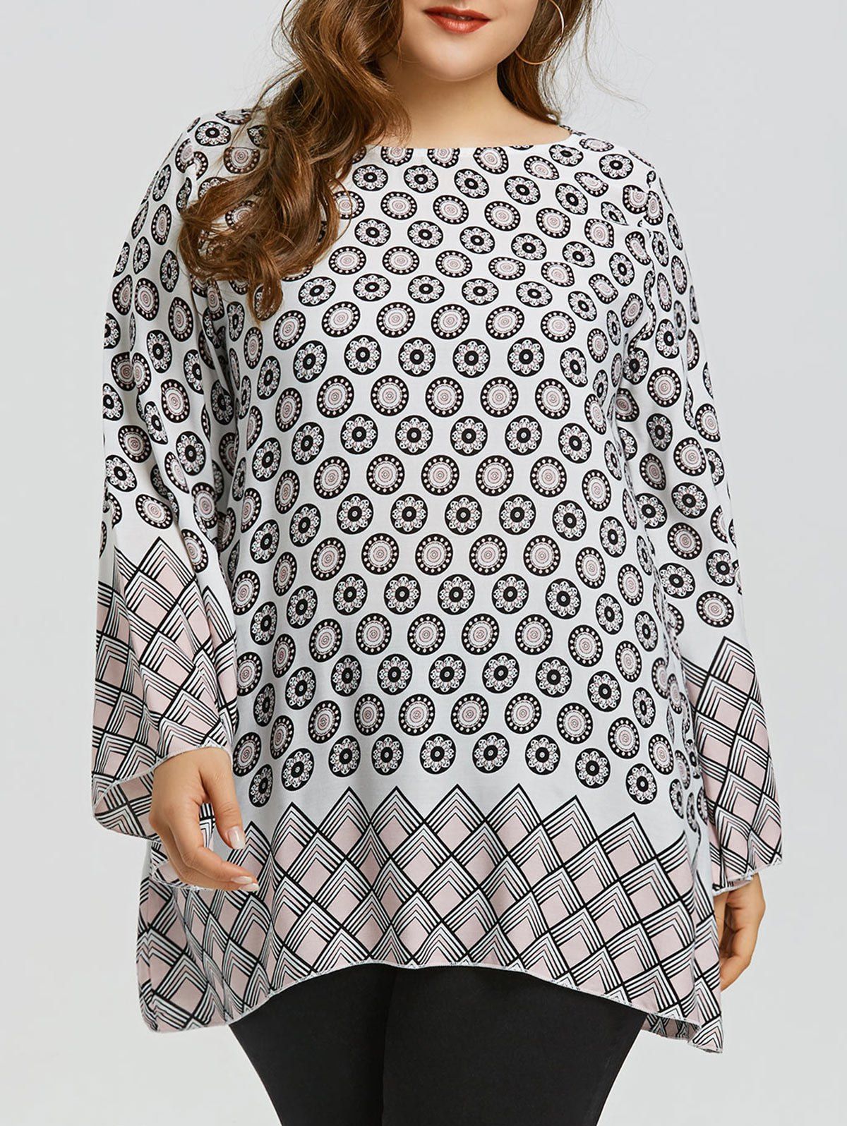 

Ethnic Floral Print Plus Size Top, White