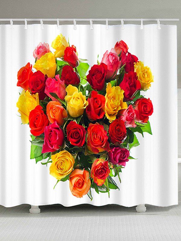 

Valentine's Day Heart Roses Pattern Waterproof Shower Curtain, Colorful flower