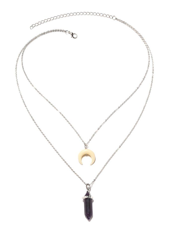 

Valentine's Day Layered Faux Moon Crystal Pendant Necklace, Silver
