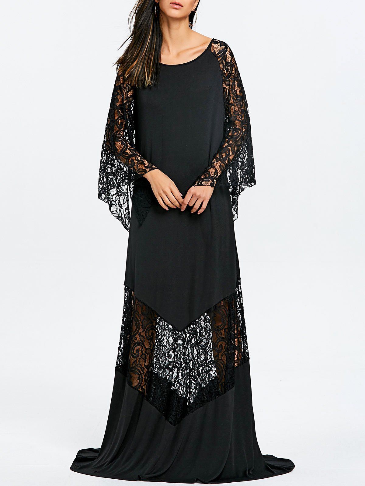 

Lace Insert Maxi Party Prom Dress, Black