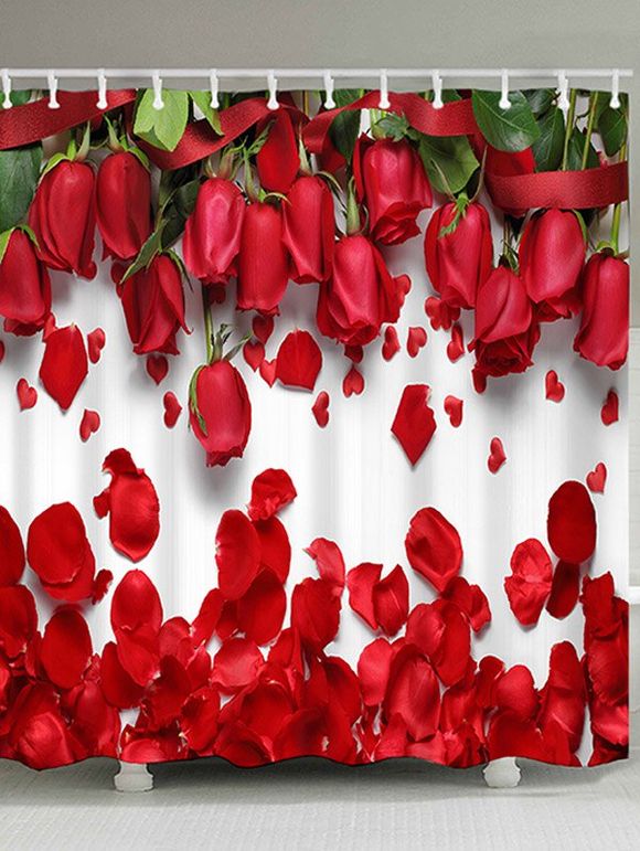 Rideau de Douche étanche Imprimé Rose Décoration Maison pour Saint-Valentin - Rose Rouge W71 INCH * L71 INCH