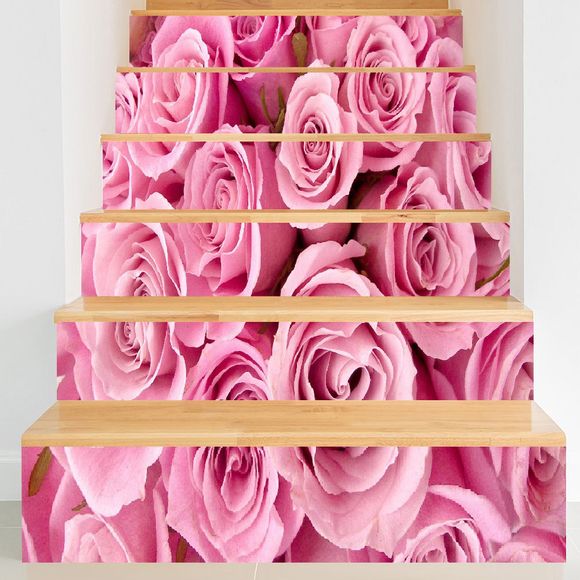 Autocollants d'Escaliers Décoratifs à Imprimé Roses pour la Saint Valentin - Rose 100*18CM*6PCS