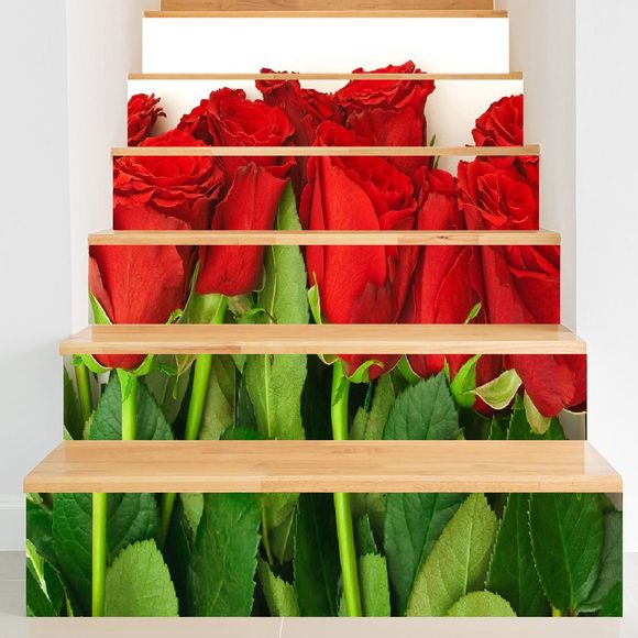 Autocollants d'Escaliers Décoratifs Motif Roses pour la Saint Valentin - multicolore 100*18CM*6PCS