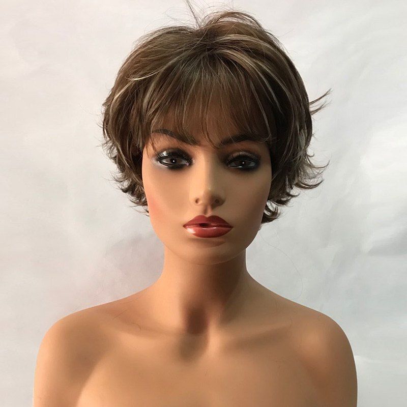 

Short See-through Bang Tail Upward Colormix Slightly Curly Synthetic Wig