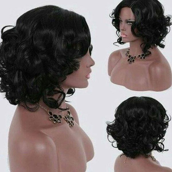 

Medium Side Parting Fluffy Curly Synthetic Fiber Wig, Black