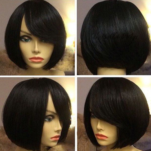 

Short Inclined Bang Straight Bob Heat Resistant Synthetic Wig, Black