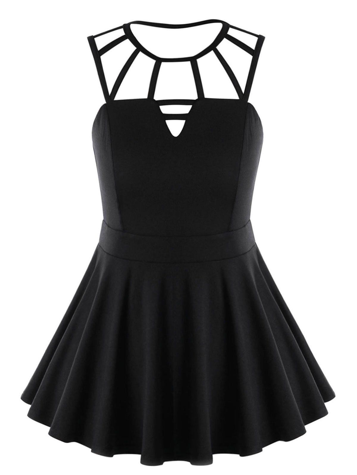 

Plus Size Sleeveless Strappy Peplum T-shirt, Black