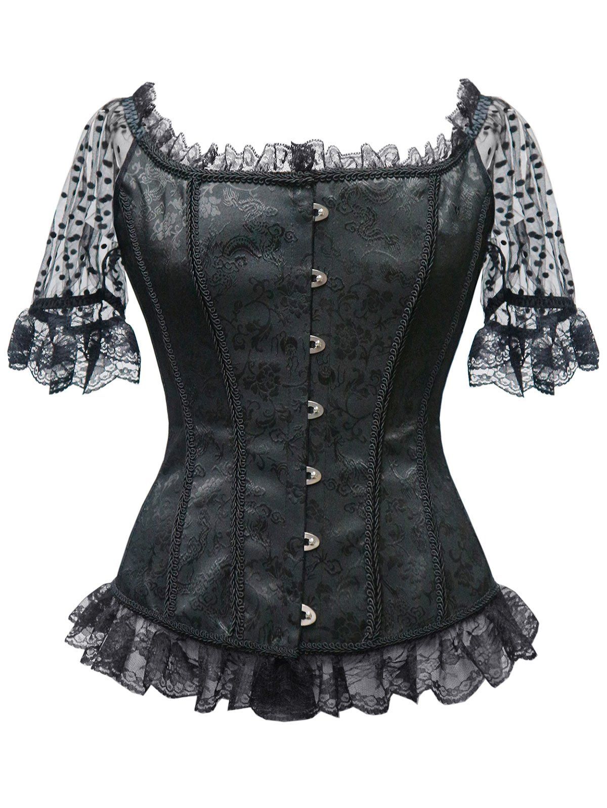 

Lace Trim Steel Boned Corset Top, Black