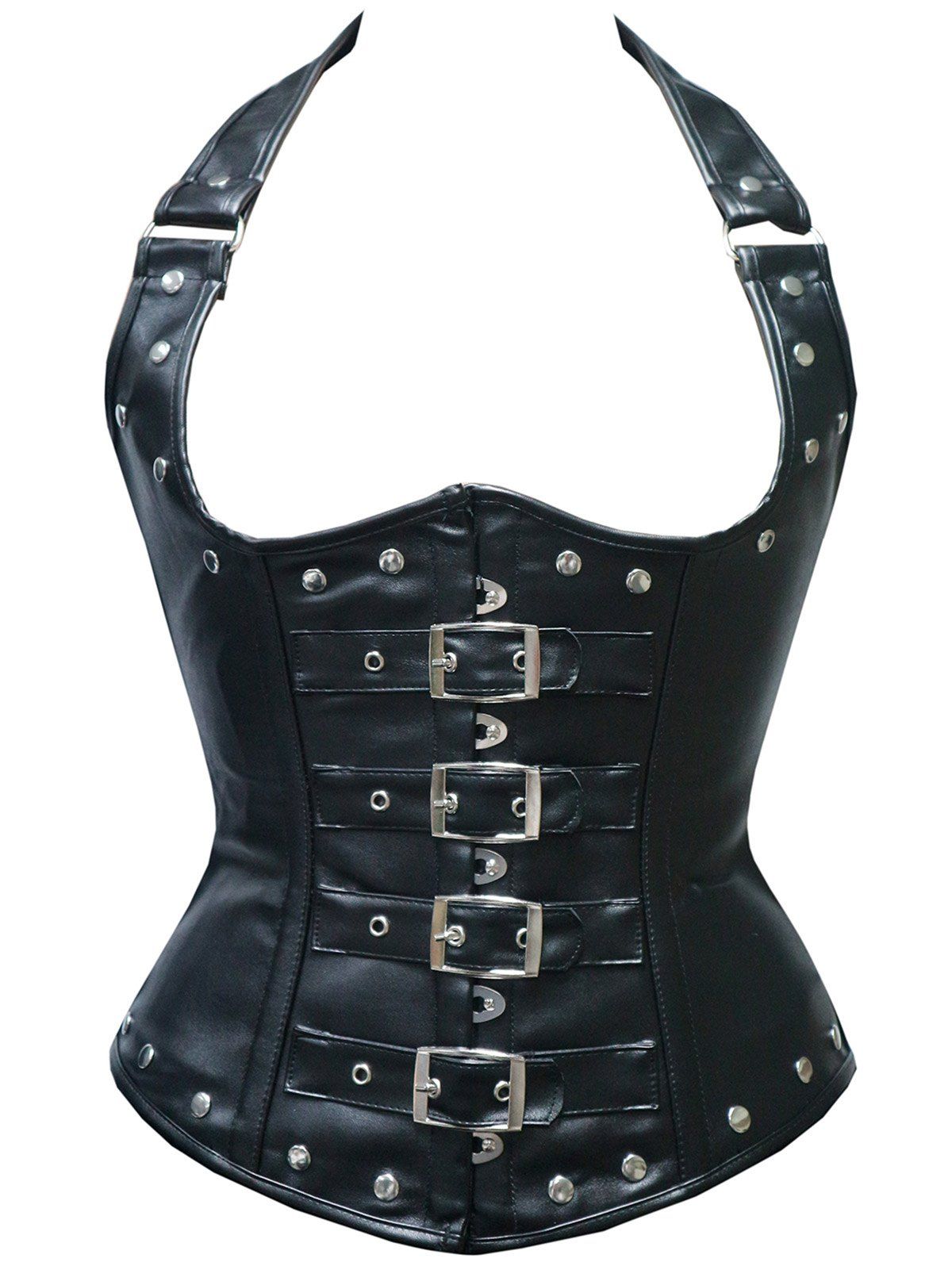 

PU Halter Steel Boned Corset, Black